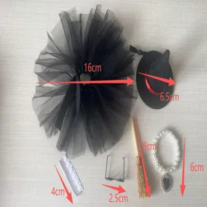 Halloween Mini Hexen Kostüm Set schwarzer Tüllrock Hut Besen Halskette für 7 Zoll Puppe
