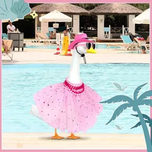 Valentine pink porch goose outfit set with hat sunglasses necklace and sparkly tutu skirt.