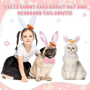 Easter bunny ears hat and headband tail bowtie set for kids and pets cute holiday costume