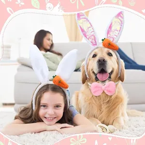 Easter bunny headband and cute bow tie set for kids and pets, festive costume photo prop.