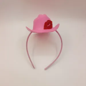 Pink rhinestone lips mini cowboy hat headband for Valentine's Day party and wedding events.