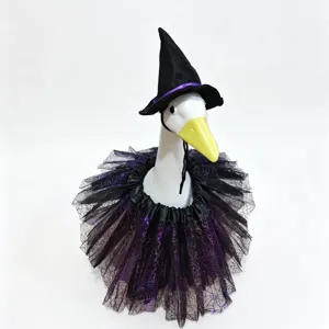 Halloween witch hat and purple spider tutu skirt outfit set for 23-inch porch goose main view