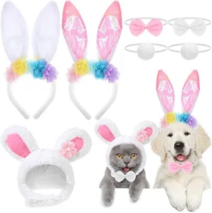 Easter bunny ear headband pet hat bow tie tail set for kids and cute animals party costume dress
