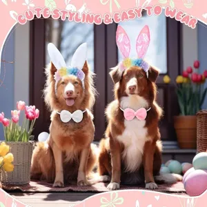Easter pet bunny ear headband and bow tie set for dogs, cute festive party costume.