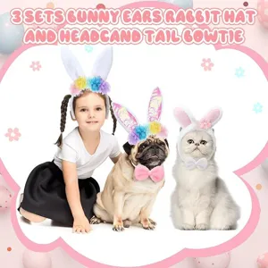 Easter bunny ears headband pet hat bow set for children and cute animals party costume