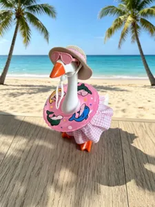 7-inch summer beach duck toy set with straw hat sunglasses swim ring and pink plaid skirt outfit