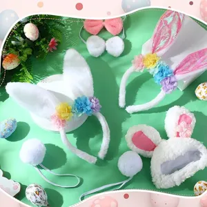 Easter bunny ears headband hat tail set for kids and pets cute holiday party costume hair hoop.
