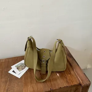 Bolso de hombro dumpling estilo coreano de moda, bolso retro elegante verde oliva casual.