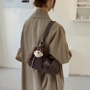 Bolso de hombro minimalista marron estilo coreano bolso dumpling moda otono para mujeres chic