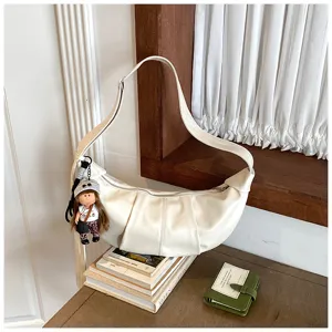 Casual witte PU lederen schoudertas retro geplooide crossbody tas voor dames dagelijks