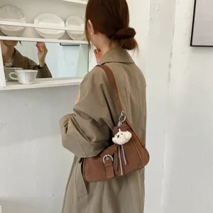 Moderna bolso de hombro marrón estilo retro para mujer bolsa bandolera minimalista chic.