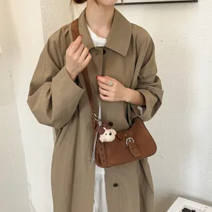 Bolso bandolera de ante marrón estilo coreano para mujer, bolso cruzado informal retro.
