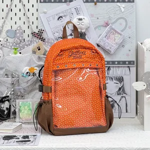 Zaino giapponese a pois con tasca trasparente borsa scolastica carina per ragazze adolescenti casual