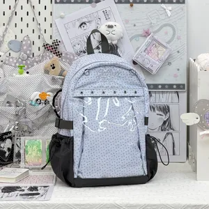 Zaino giappose a pois carino con finestra trasparente, borsa scolastica casual per ragazze.