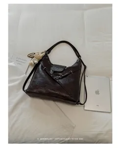 Minimalista retro marrón oscuro cuero mochila bolso bandolera grande capacidad bolso casual