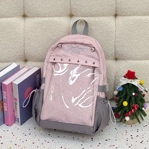 Zaino rosa a pois giapponese per ragazze, borsa scolastica casual carina e leggera per tutti i giorni.
