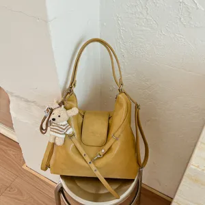 Bolso tote de hombro casual gran capacidad estilo coreano mujer de cuero PU amarillo