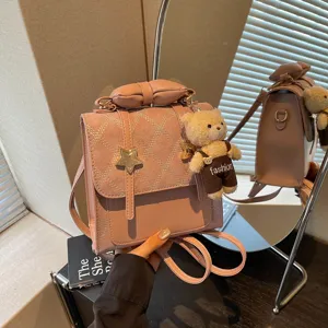 Zaino donna rosa piccolo fiocco stella ciondolo orsetto peluche viaggio casual borsa