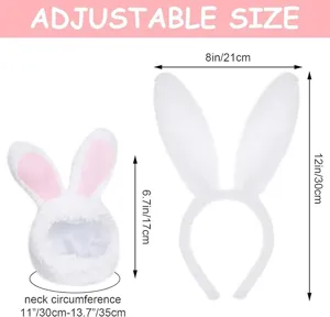 Easter bunny ear headband and hat set adjustable, soft plush material for children and pets.