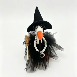 Halloween Hexen Ente Figur Tisch Dekoration mit schwarzem Hut Besen Tüllrock 7 Zoll