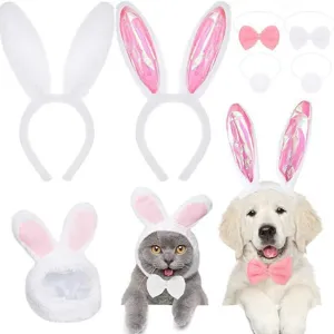 Easter Bunny Ears Headband Pet Rabbit Hat Bowtie Tail Set Cartoon Plush Costume For Kids Dogs Cats Holiday Party Decorative