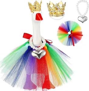 Grazioso set di accessori di dettaglio corona d'oca collana cuore perla gonna tutu arcobaleno.