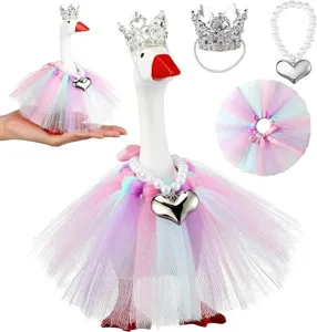 Set costume per oca carino con gonna tutu collana di perle e corona per decorazione.