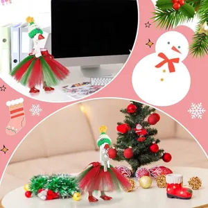 Figura de pato de Navidad con sombrero de ganchillo y vestido tutu rojo verde decoracion