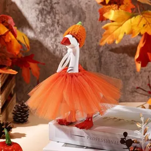 Linda estatuilla de pato sombrero calabaza otoño falda tutu naranja decoración escritorio