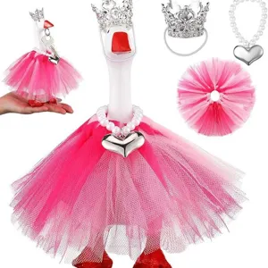 Set Costume da Principessa per Animali Domestici Gonna Tutu in Rete Corona in Lega Strass Accento Cuore Collana di Perle Costume da Festa per Oca Piccoli Animali Decorazione Festa di Vacanza Accessorio