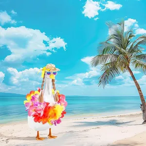 Lustiges hawaiianisches Party-Gans-Dekorationsset mit Strohhut, Perücke und Sonnenbrille.
