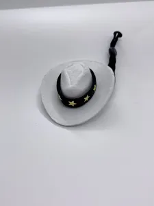 Mini white cowboy hat miniature doll hat with star band fashion pet accessory detail shot