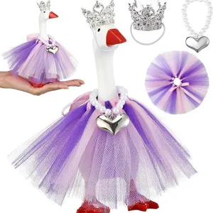 Set gonna in tulle con corona di oca bianca e collana di perle per festa animale costume