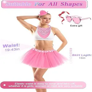 Set gonna tutu cappello da cowboy rosa con occhiali da sole a cuore per feste e eventi.