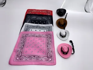 Mini cowboy hats and paisley bandanas set colorful western costume accessories for toys.