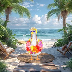 Hawaiianisches Party-Gans-Dekorationsset mit Strohhut Sonnenbrille Perücke Blumenkette.