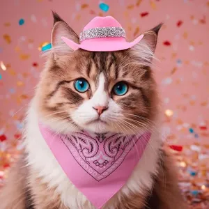 Set cappello da cowboy e bandana rosa per animali, ideale per feste di gatti e foto divertenti.