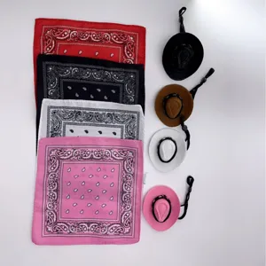 Mini Cowboy Hat Paisley Bandana Outfit Set For Pet Doll Desktop Decoration Retro Micro Fabric Hats Scarves Clothing Set