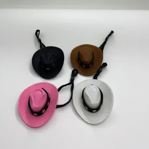 Mini cowboy hat set for small duck doll desktop decoration with hanging string black brown