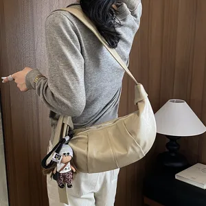 Casual retro beige PU leer hobo schoudertas, grote capaciteit dumpling tas voor vrouwen dagelijks