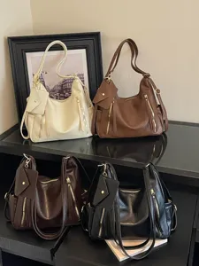 Women large capacity tote bag multi-pocket stylish shoulder handbag commuter PU leather