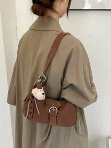 Bolso de hombro minimalista estilo coreano, bolso cruzado marrón retro elegante chic