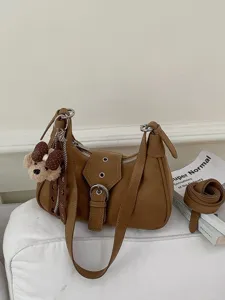 Bolso de hombro marrón estilo coreano de moda, bolso cruzado informal para uso diario.