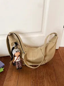 Casual Herfst Schoudertas Grote Capaciteit Retro Koreaanse Stijl Dumpling Tas Beige