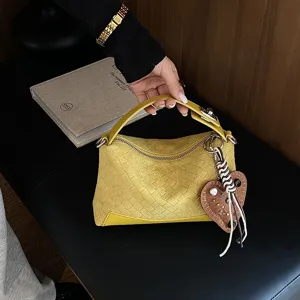 Sac a main epaule jaune tisse vintage retro tendance sac sous les bras grande capacite.