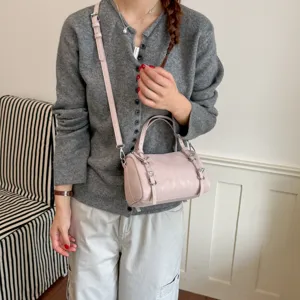 Donna elegante borsa a tracolla cilindrica rosa borsa a mano casual quotidiana