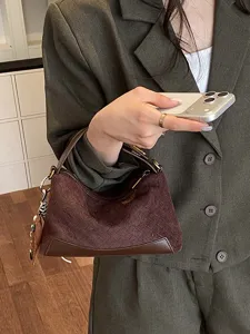 Sac a main sous les bras en daim marron vintage grande capacite sac d'epaule retro polyvalent
