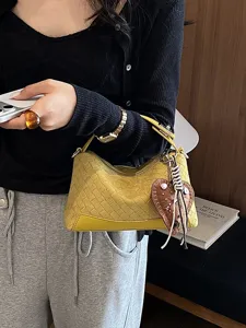 Sac à main texturé tissé vintage pour femme rétro sac porté épaule bandoulière gland