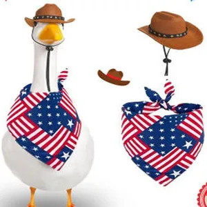 American Independence Day porch goose costume set featuring a cowboy hat and US flag bandana.