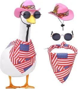 US Independence Day 3-piece goose outfit set with pink cowboy hat sunglasses bandana